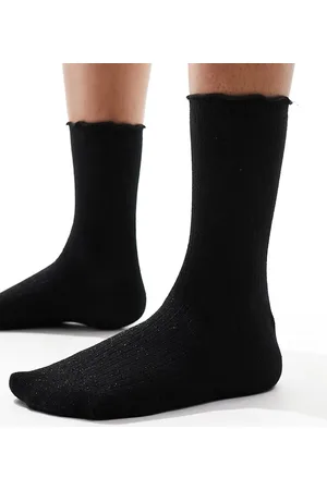 VERO MODA Ribbed glitter sock with frill edge in