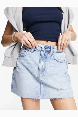 Stradivarius Denim mini skirt with raw hem in medium