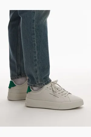 Tommy Hilfiger Leather court trainers in off and green