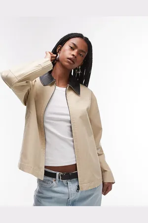 MANGO Contrast collar barn jacket in beige