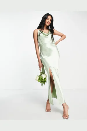 Topshop Bridesmaid tie back satin slip dress in sage