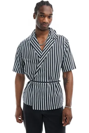 ASOS Relaxed revere wrap tie shirt in workwear stripe