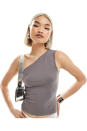 Weekday Cindy one shoulder top in mole exclusive to ASOS