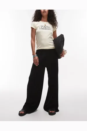 Topshop Textured wide leg trousers in