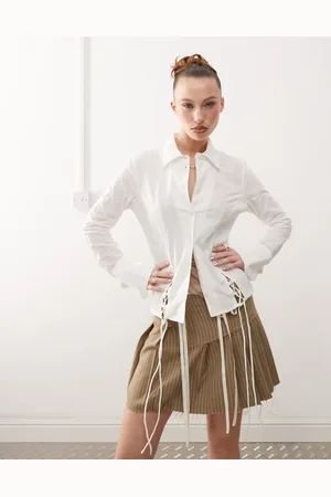 Basic Pleasure Mode Shirred side tie-detail shirt in baby