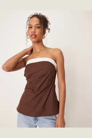 Abercrombie & Fitch Sleeveless linen tube top in beige