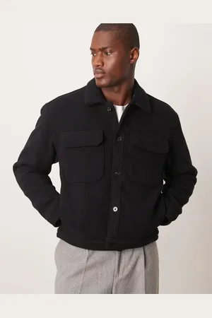 Abercrombie & Fitch Wool blend cropped trucker jacket in charcoal