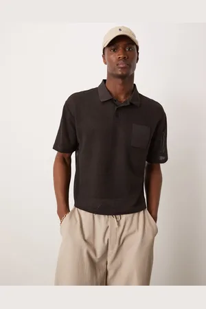 ASOS Boxy relaxed polo in open mesh in brown