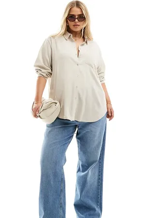 VERO MODA Linen blend long sleeved shirt in stone