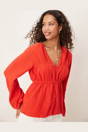 ASOS Long sleeve smock top with button front in