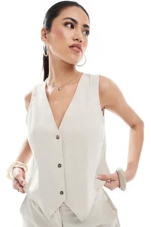 VERO MODA Linen touch waistcoat co-ord in stone