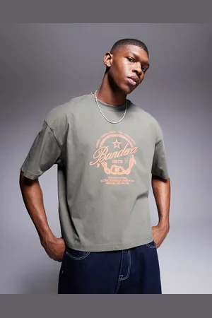 ASOS Boxy oversized t-shirt with western graphic in khaki