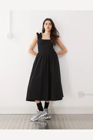COLLUSION Woven ruched strap midi dress in