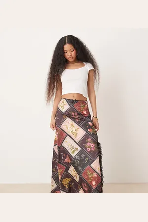Miss Selfridge Maxi skirt in patchwork postcard print