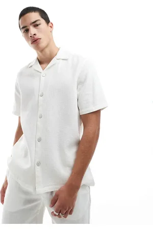 Only & Sons Relaxed fit waffle shirt co-ord in ecru