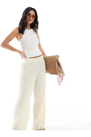 ONLY Plisse wide leg trousers in buttermilk