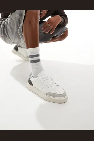 JACK & JONES Suede mix trainer in white with