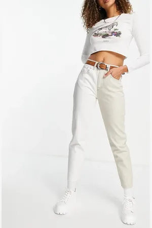 Stradivarius Contrast two tone slim mom jean in ecru