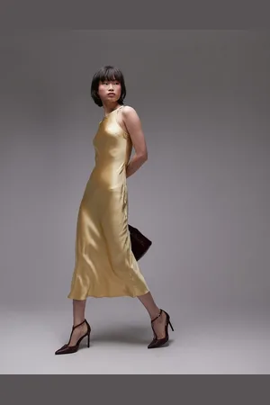 & OTHER STORIES Bias cut satin midi dress in light yellow