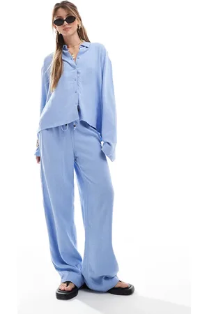 ONLY Linen mix long sleeve shirt co-ord in light