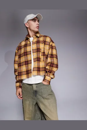 ASOS Heavyweight extreme oversized cropped shacket in brushed mustard check