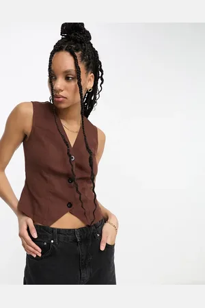 Urban Threads Linen blend waistcoat co-ord in chocolate