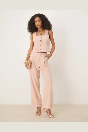 VILA Pleat front tailored wide leg trouser co-ord in peach whip