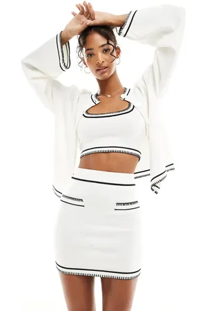 SNDYS Knit cardigan co-ord in with black stitch