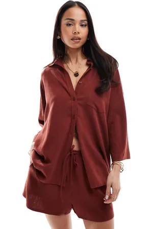 4th & Reckless Beach linen blend wide sleeve shirt co-ord in rust