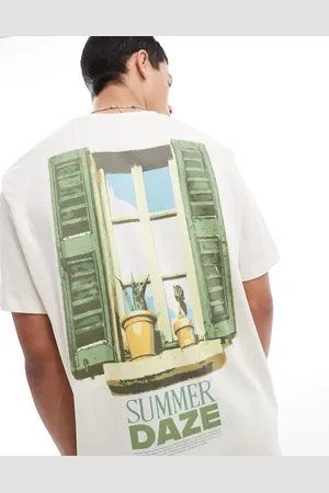 JACK & JONES Oversized t-shirt with summer daze print in beige