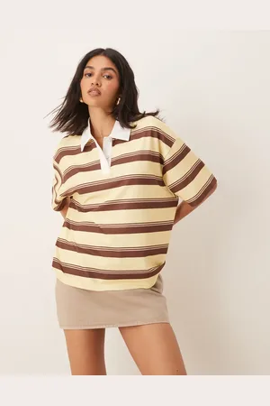 ASOS Short sleeve rugby collar tee in yellow stripe