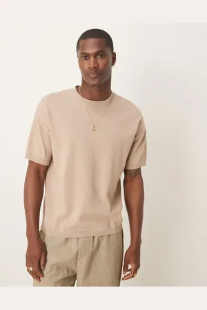 ASOS Relaxed boxy fit midweight knitted cotton t-shirt in stone