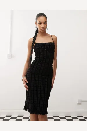Motel Nateda flocked check midi cami dress in