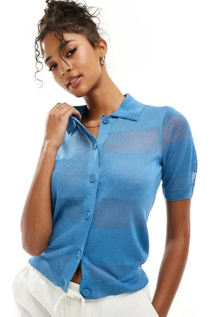 ASOS Knitted short sleeve shirt in sheer solid stripe in