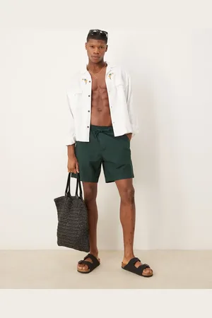 Abercrombie & Fitch 6 inch textured linen drawstring shorts in