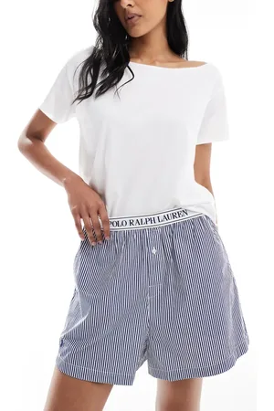 Ralph Lauren Striped sleep boxer short in dark with logo waistband