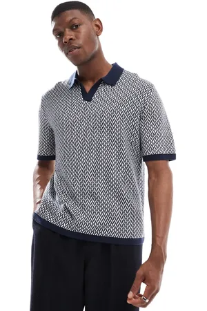 Hollister Knitted contrast collar preppy polo top in geo print