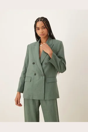 MANGO Linen oversized double breasted blazer co-ord in sage