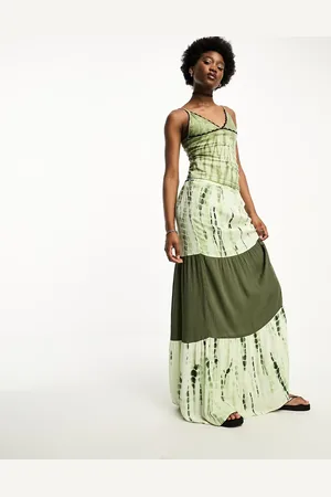 Daisy Street Pleated maxi skirt in khaki tie dye co-ord