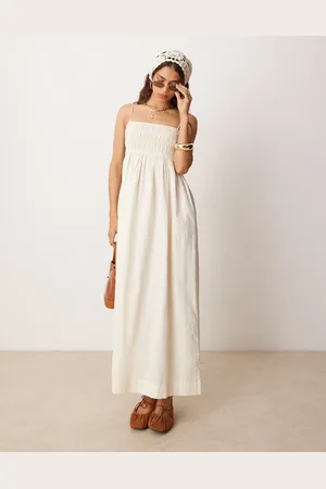 ASOS Shirred bust cotton sateen maxi dress in oyster