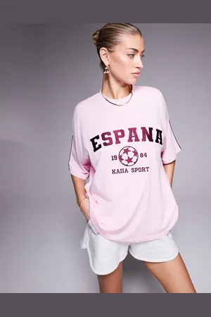 Kaiia Sport oversized crew neck Espana t-shirt in and burgundy