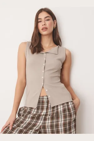 Abercrombie & Fitch Slash neck button through longline rib top in