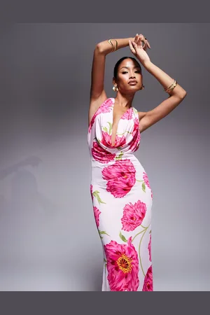 AFRM Knit cowl neck halter neck maxi dress in floral