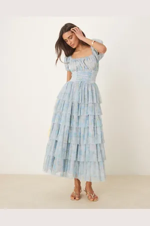 Amy Jane London Arabella corset waist tiered maxi dress in rose