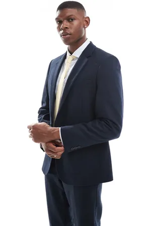 ASOS Double breasted skinny suit jacket with wool in barleyweave