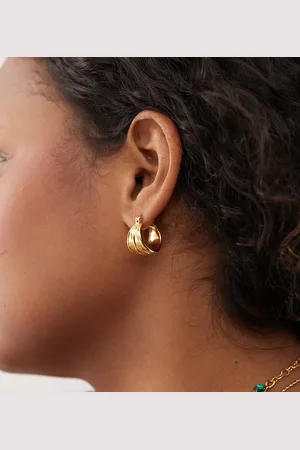 En Route 18k plated aegan chunky textured hoop earrings