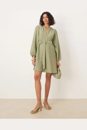 VILA V neck tie waist mini dress in