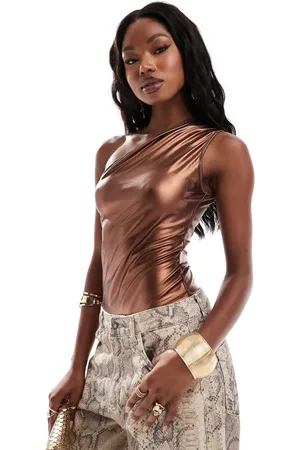Simmi London Simmi metallic one shoulder body in bronze