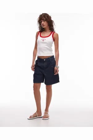 MANGO Longline straight denim shorts in dark