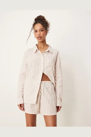 Luna Oversized pyjama shorts co-ord in beige